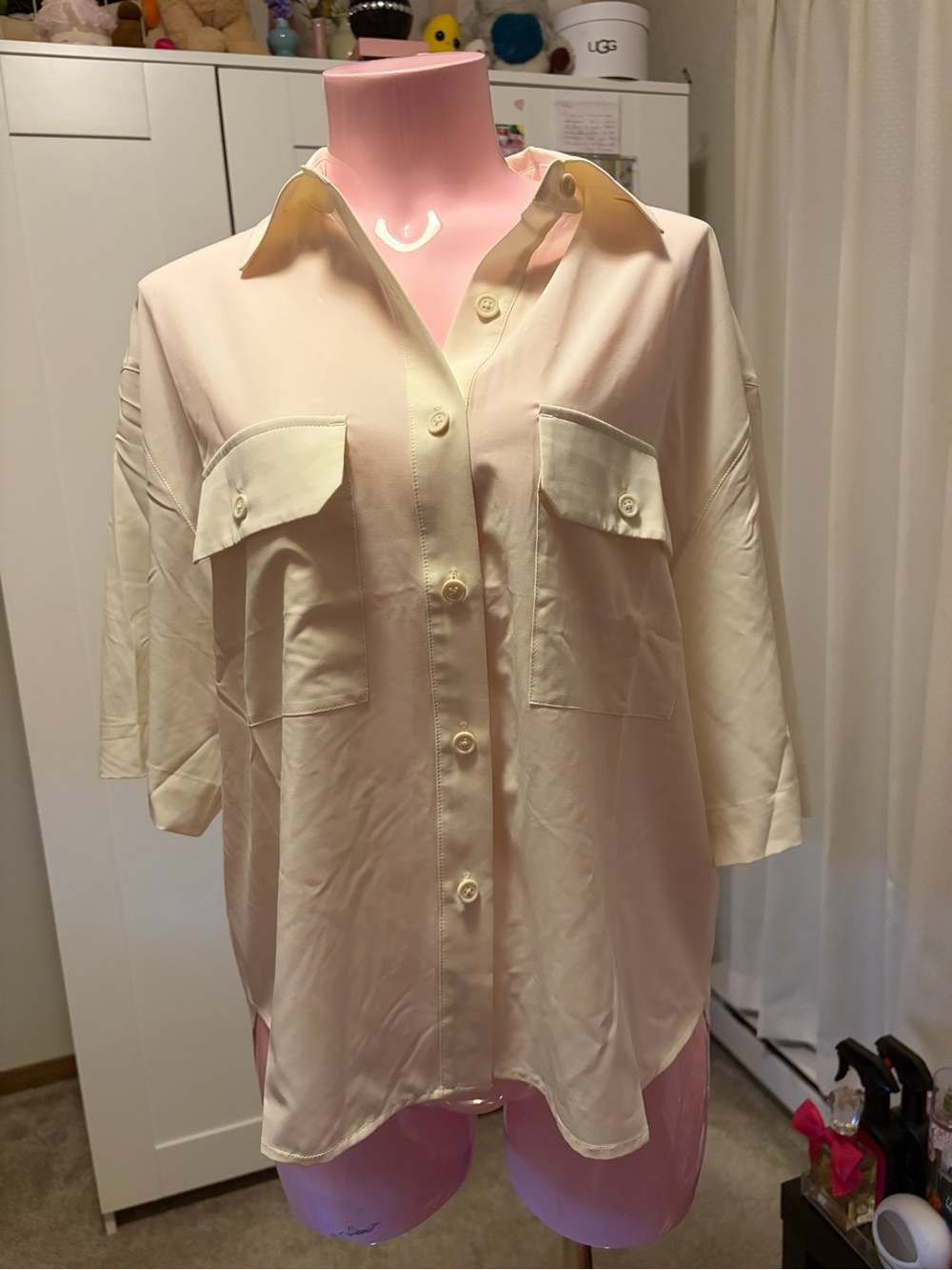 Tilley UPF 50 Breathable Cream Button-Down Shirt with Front Pockets